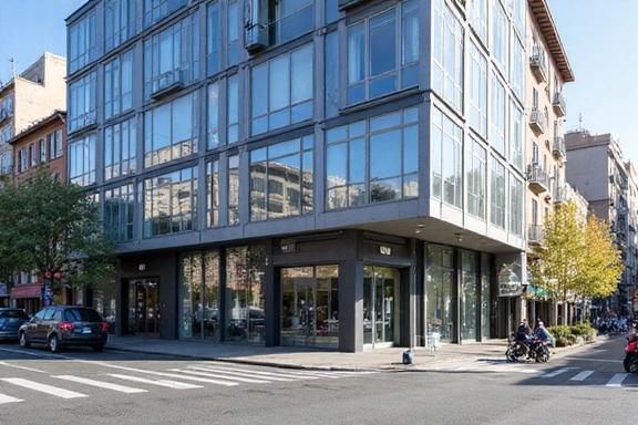 Fachada de la oficina de ElectroTech Solutions S.L. en Madrid