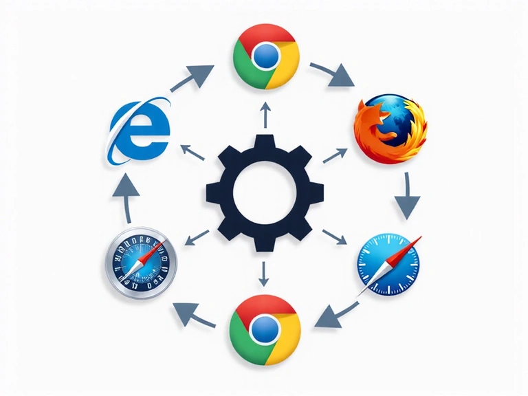 Ilustración de iconos de navegadores web y un engranaje de configuración