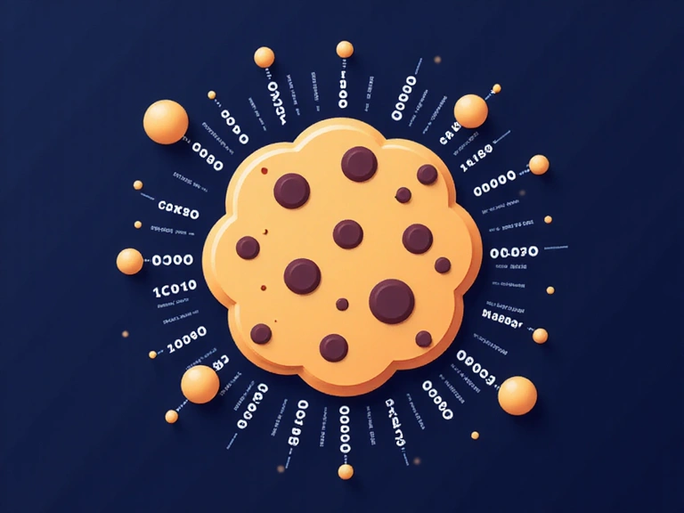 Ilustración de una galleta digital con información de datos