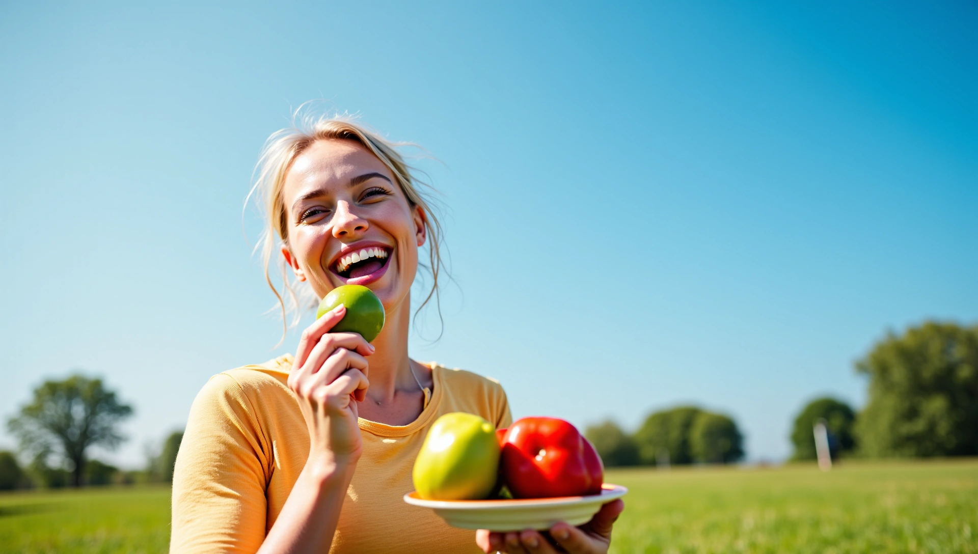 Persona disfrutando de un estilo de vida saludable y alimentos frescos